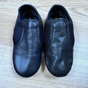 Capezio E-Series Girls Jazz Dance Shoes Black Slip On Leather 9.5W Wide